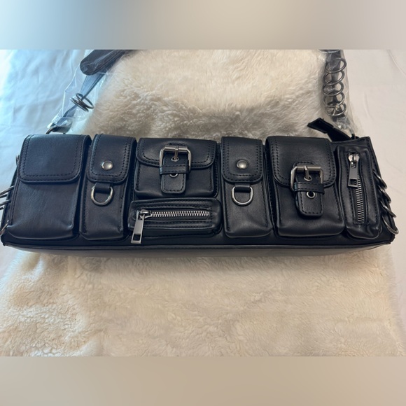 Black Multi-Pocket Shoulder Bag for Women - Picture 3 of 6